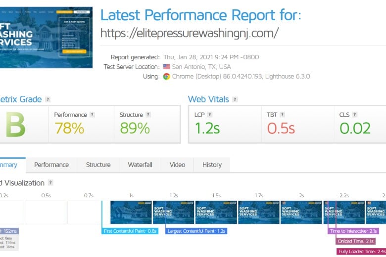 pressure washing web design speed test